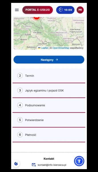 Dalsze etapy formularza podczas rezerwacji na info-kierowca