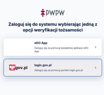 Ekran logowania do portalu info-kierowca.pl z wyborem sposobu uwierzytelnienia użytkownika