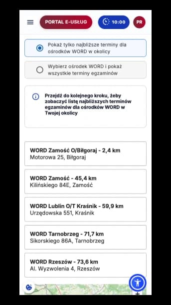 Ekran wyboru WORD w portalu info-kierowca.pl