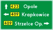 Znak E-2a Drogowskaz tablicowy umieszczany obok jezdni