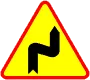 Znak A-3 Niebezpieczne zakręty, pierwszy w prawo