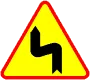 Znak A-4 Niebezpieczne zakręty, pierwszy w lewo