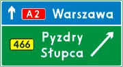Znak E-2c Drogowskaz tablicowy umieszczany obok jezdni na autostradzie